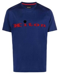 Мужская темно-синяя футболка с круглым вырезом с принтом от Kiton