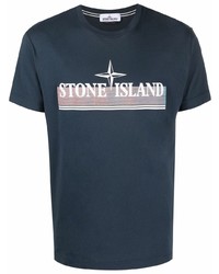 Мужская темно-синяя футболка с круглым вырезом с принтом от Stone Island