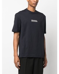 Мужская темно-синяя футболка с круглым вырезом с принтом от Zegna
