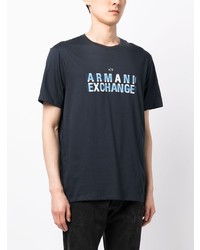 Мужская темно-синяя футболка с круглым вырезом с принтом от Armani Exchange