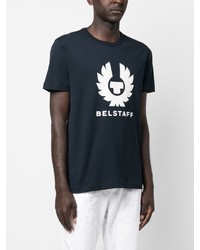 Мужская темно-синяя футболка с круглым вырезом с принтом от Belstaff