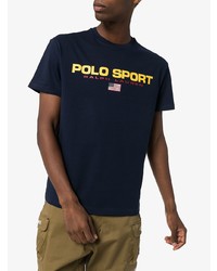 Мужская темно-синяя футболка с круглым вырезом с принтом от Polo Ralph Lauren