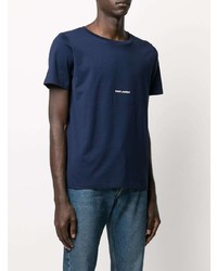 Мужская темно-синяя футболка с круглым вырезом с принтом от Saint Laurent