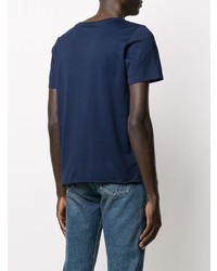 Мужская темно-синяя футболка с круглым вырезом с принтом от Saint Laurent