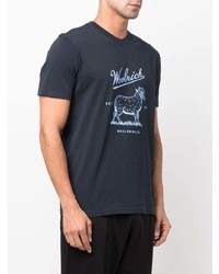 Мужская темно-синяя футболка с круглым вырезом с принтом от Woolrich