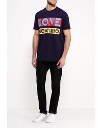 Мужская темно-синяя футболка с круглым вырезом с принтом от Love Moschino