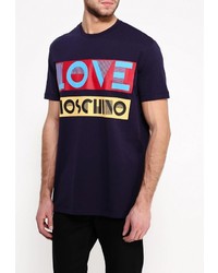 Мужская темно-синяя футболка с круглым вырезом с принтом от Love Moschino