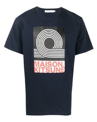 Мужская темно-синяя футболка с круглым вырезом с принтом от MAISON KITSUNÉ