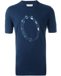 Мужская темно-синяя футболка с круглым вырезом с принтом от Maison Margiela