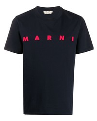 Мужская темно-синяя футболка с круглым вырезом с принтом от Marni