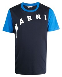 Мужская темно-синяя футболка с круглым вырезом с принтом от Marni