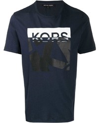 Мужская темно-синяя футболка с круглым вырезом с принтом от Michael Kors