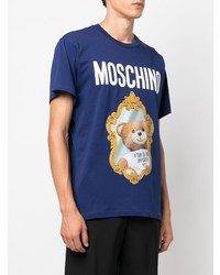 Мужская темно-синяя футболка с круглым вырезом с принтом от Moschino