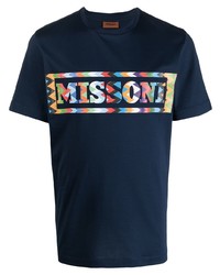 Мужская темно-синяя футболка с круглым вырезом с принтом от Missoni