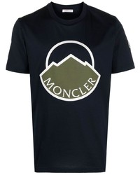 Мужская темно-синяя футболка с круглым вырезом с принтом от Moncler