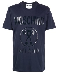 Мужская темно-синяя футболка с круглым вырезом с принтом от Moschino