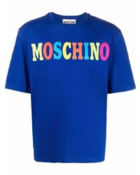 Мужская темно-синяя футболка с круглым вырезом с принтом от Moschino