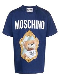 Мужская темно-синяя футболка с круглым вырезом с принтом от Moschino