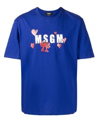 Мужская темно-синяя футболка с круглым вырезом с принтом от MSGM