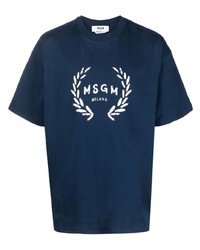Мужская темно-синяя футболка с круглым вырезом с принтом от MSGM