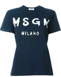 Женская темно-синяя футболка с круглым вырезом с принтом от MSGM