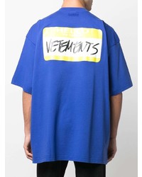 Мужская темно-синяя футболка с круглым вырезом с принтом от Vetements