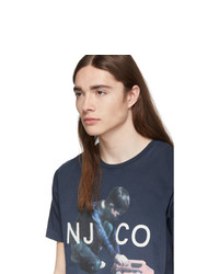 Мужская темно-синяя футболка с круглым вырезом с принтом от Nudie Jeans