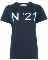 Женская темно-синяя футболка с круглым вырезом с принтом от No.21