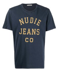 Мужская темно-синяя футболка с круглым вырезом с принтом от Nudie Jeans