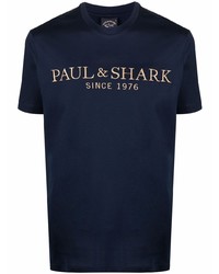 Мужская темно-синяя футболка с круглым вырезом с принтом от Paul & Shark