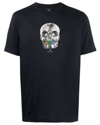 Мужская темно-синяя футболка с круглым вырезом с принтом от Paul Smith