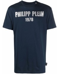 Мужская темно-синяя футболка с круглым вырезом с принтом от Philipp Plein