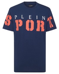 Мужская темно-синяя футболка с круглым вырезом с принтом от Plein Sport