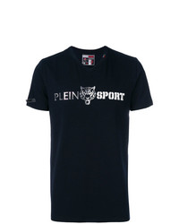 Мужская темно-синяя футболка с круглым вырезом с принтом от Plein Sport
