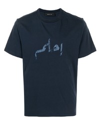 Мужская темно-синяя футболка с круглым вырезом с принтом от Qasimi