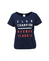 Женская темно-синяя футболка с круглым вырезом с принтом от Reebok Classics