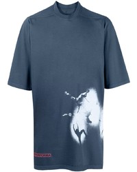 Мужская темно-синяя футболка с круглым вырезом с принтом от Rick Owens DRKSHDW