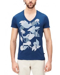 Мужская темно-синяя футболка с круглым вырезом с принтом от s.Oliver Denim