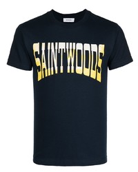 Мужская темно-синяя футболка с круглым вырезом с принтом от Saintwoods