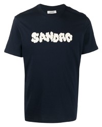 Мужская темно-синяя футболка с круглым вырезом с принтом от Sandro