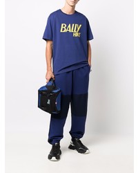 Мужская темно-синяя футболка с круглым вырезом с принтом от Bally