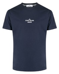 Мужская темно-синяя футболка с круглым вырезом с принтом от Stone Island