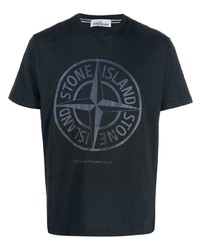 Мужская темно-синяя футболка с круглым вырезом с принтом от Stone Island
