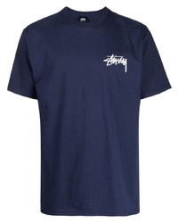 Мужская темно-синяя футболка с круглым вырезом с принтом от Stussy