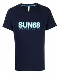 Мужская темно-синяя футболка с круглым вырезом с принтом от Sun 68