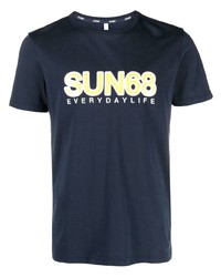 Мужская темно-синяя футболка с круглым вырезом с принтом от Sun 68