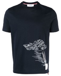 Мужская темно-синяя футболка с круглым вырезом с принтом от Thom Browne