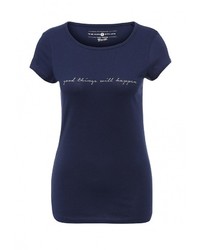 Женская темно-синяя футболка с круглым вырезом с принтом от Tom Tailor Denim
