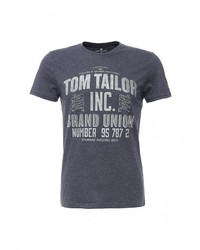 Мужская темно-синяя футболка с круглым вырезом с принтом от Tom Tailor
