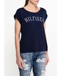 Женская темно-синяя футболка с круглым вырезом с принтом от Tommy Hilfiger